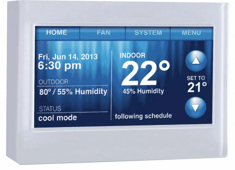 Rinnai Geoflo touchscreen controller mounted on interior wall